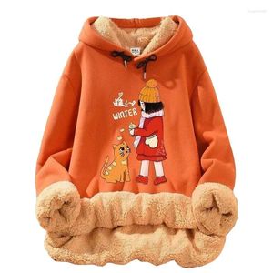 Dames Hoodies Winter Dikker Kasjmier Pluche Jas Sweatshirt Vrouwen Losse Jas Zak Cartoon Leuke Kat Truien Drop-shoulder Capuchon