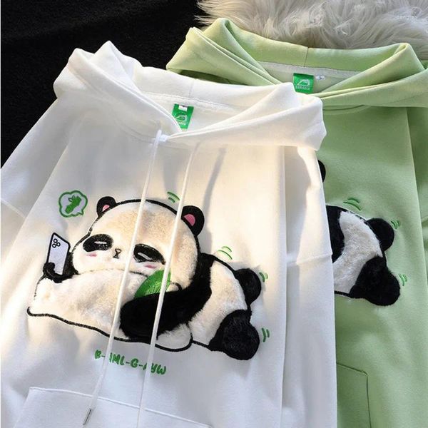 Sweats à capuche pour femmes hiver épaissir flocage chinois broderie Kawaii dessin animé Panda sweat à capuche couple correspondant mignon pulls en polaire