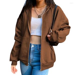 Sweats à capuche pour femmes Femmes Automne Hiver Vêtements 2023 Mode Manches longues Fermeture éclair Manteau à capuche Poche élégante Couleur unie Top Streetwear