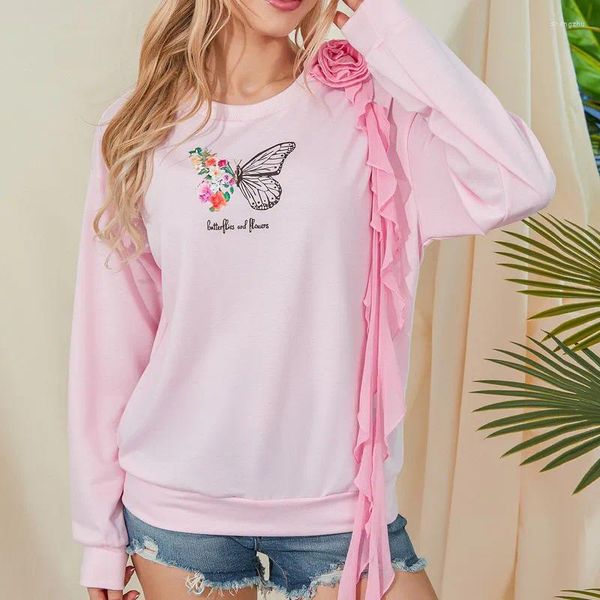 Sudaderas con capucha para mujer, sudaderas con mariposas, ropa de primavera y otoño, manga larga, jersey con volantes en 3D, camisetas, ropa femenina Y2k, ropa de calle