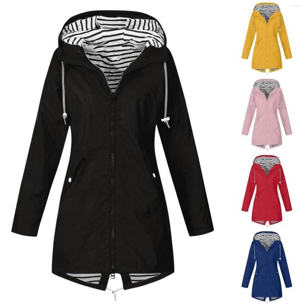 Sudaderas con capucha para mujer Chaqueta de lluvia sólida informal para mujer Chaqueta holgada a prueba de viento con capucha de gran tamaño para exteriores Chaquetas con bolsillos con botones multicolor Veste Femme