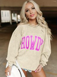 Sweats à capuche pour femmes Femmes Cord Howdy Corduroy Crewneck Sweatshirt Mesdames côtelé texturé surdimensionné ras du cou Sweat-shirt pull à capuche pour