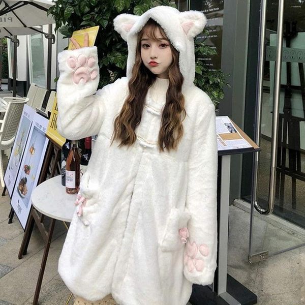 Sweat à capuche femme mignon oreille moelleux manteau à capuche à manches longues Kawaii hauts sweat hiver chaud Anime peluche surdimensionné veste