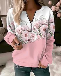 Dames Hoodies Dames Mode Bloemen Hoodies Bloem Schilderij Sweatshirt Zip Up Hoodie Oversized Sudaderas Harajuku Jassen Elegant 231225