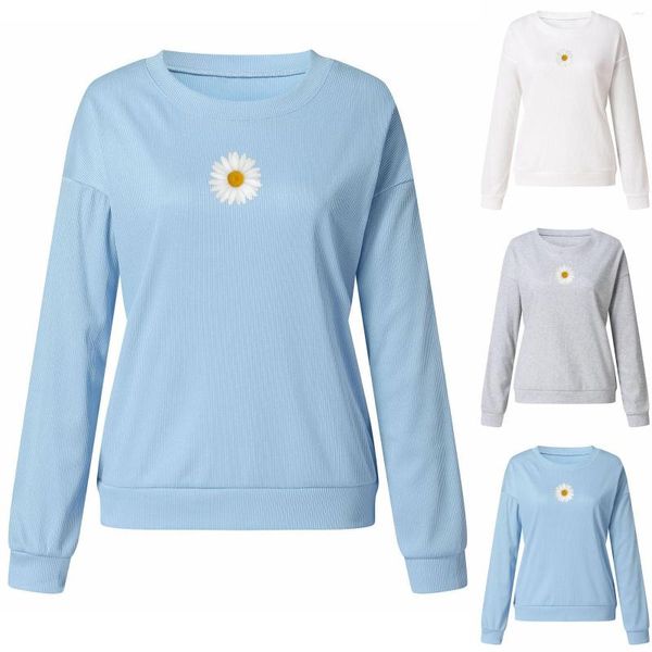 Sweats à capuche pour femmes Sweat-shirt imprimé à la mode pour femme Col rond à manches longues Blouse Top Light Zipper