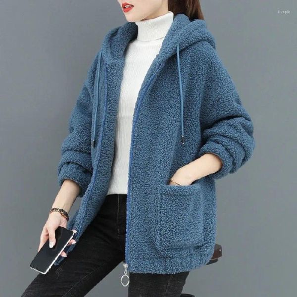 Sweats à capuche pour femmes Femmes Polaire Pull à capuche Solide Agneau Cachemire Cardigan Veste Manteau Dames Casual Peluche Automne Hiver Manches Longues Y2k Tops