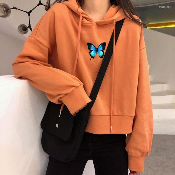 Sweats à capuche pour femmes Sweat à capuche pour femme Manches longues Crop Top Coton fin Sweat court Kpop Chemises de sport Automne Ulzzang Sweat à capuche Fitness Gym Coat