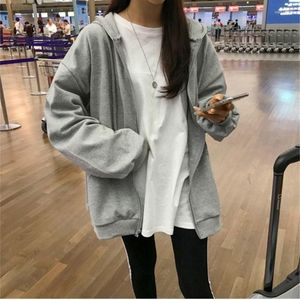 Vrouwen Hoodies Vrouwen Koreaanse Stijl Zip-up Harajuku Effen Oversized Pocket Hooded Sweatshirts Herfst Lange Mouw Losse Vrouw Kleding
