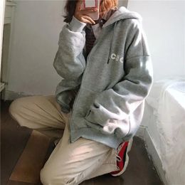 Damen Hoodies Frauen Brief Mit Kapuze Sweatshirts Herbst Lässige Reißverschluss Strickjacke Koreanische Langarm Taschen Jacke Mäntel Fleece Übergroße