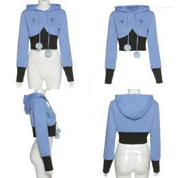 Sweats à capuche pour femmes Femmes Manches longues Bloc de couleur Mignon Pompon Sweat-shirt Harajuku Star Imprimer Pull en vrac Crop Top N7YE