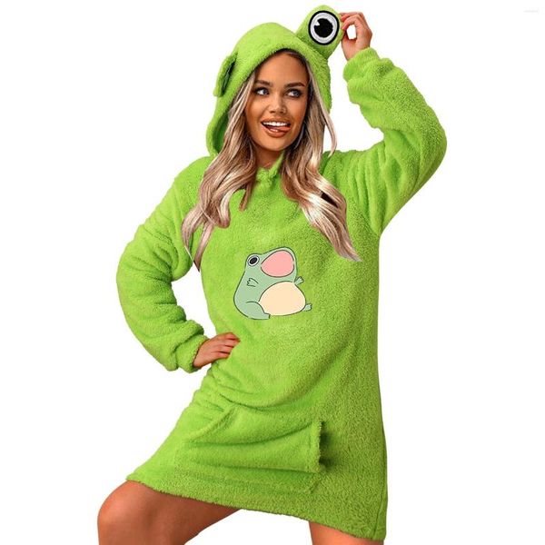 Sweat à capuche femme manches longues mignon Animal oreille casquette sweat robe Kawaii grenouille sweat à capuche imprimé pyjama à capuche vêtements de nuit filles cadeaux