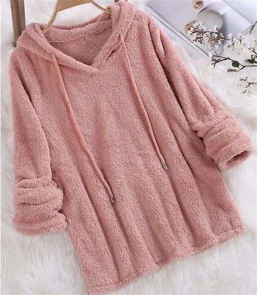 Sweats à capuche pour femmes femmes à manches longues en peluche dame 2024 chaud solide moelleux flanelle pull pyjama ample sweats à capuche haut coréen