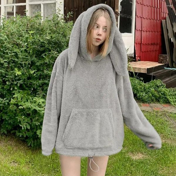 Sudaderas con capucha para mujer, sudadera de manga larga de Color sólido con capucha de felpa, Sudadera gruesa de invierno con bolsillo frontal largo