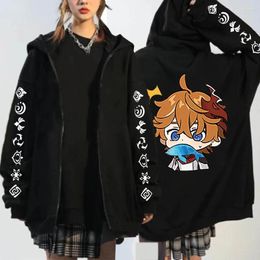 Sweats à capuche pour femmes Femmes Hommes Anime Vestes Jeu Genshin Impact Kawaii Tartaglia Full Zip Mignon Vêtements Chauds Hiver Lâche Zipper Veste Manteaux