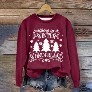 Sweats à capuche pour femmes Femmes Joyeux Noël Sweat-shirt Arbre de Noël Imprimer Col rond Pull Top Festival Vêtements de mode Sudadera Navidad Mujer