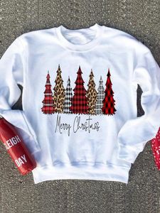 Women's Hoodies Dames Print Plaid Lovely Tree Sweet Time Pullovers Merry Christmas Grafische sweatshirts Gelukkig jaar O-Neck Fashion Clothing
