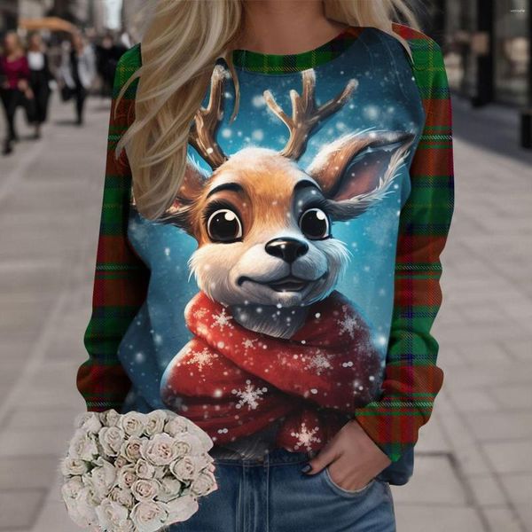 Sweats à capuche féminine Femmes Rounds Neckhirts Fashion 3D Print Colorful Christmas Girls Surdimensiasize Tracksuit Pulloverd Manches longues