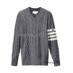 Sweat à capuche pour femmes et hommes, pull en laine TB, unisexe, col en v, chemise tricotée décontractée coréenne, 87