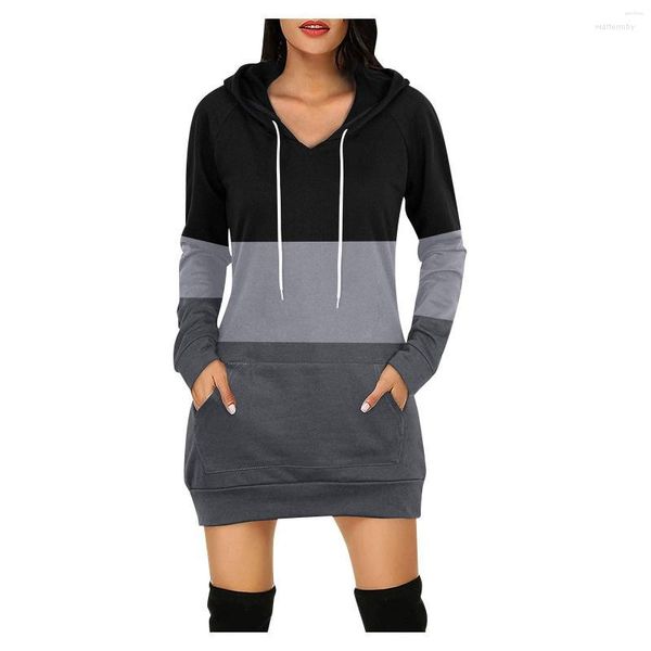 Sudaderas con capucha para mujer, sudadera con capucha de manga larga a la moda coreana con estampado en contraste de Color para mujer, vestido holgado con cordón para mujer