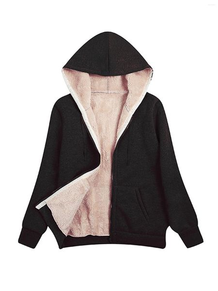 Sudaderas con capucha para mujer Sudadera con capucha de lana Sherpa de gran tamaño para mujer Chaqueta acogedora de manga larga con cremallera y forro de felpa para otoño invierno 2023 Calidez y