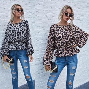 Dames hoodies dames sweatshirts vrouwen vrije tijd losse luipaard print dolman mouw jumper winter crew nek elastische taille pullover