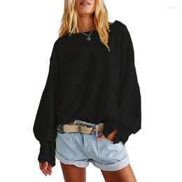 Sweat-shirt à capuche pour femme, surdimensionné, couleur unie, épaules tombantes, col rond, manches longues, pull tendance, mode automne