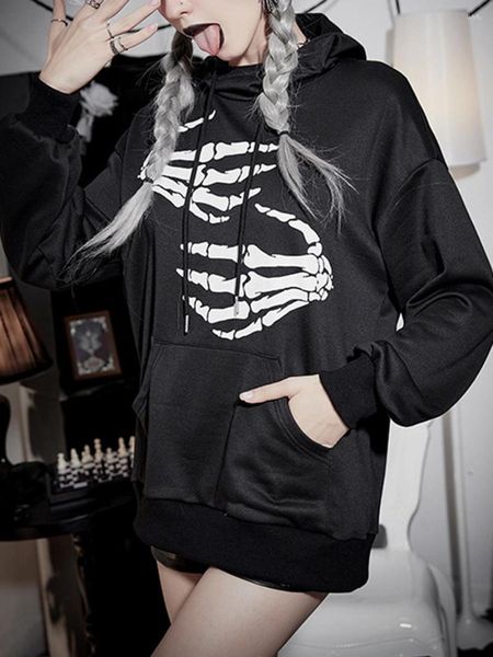 Sweats à capuche pour femmes Femmes S Y2K Sweat à capuche graphique gothique Punk Squelette Mains Imprimer Sweat à capuche Harajuku Automne Casual Streetwear Avec