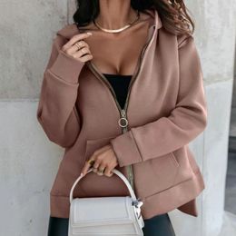 Sudaderas con capucha para mujer Abrigo de color sólido Chaquetas de invierno acogedoras y elegantes Cremallera con capucha