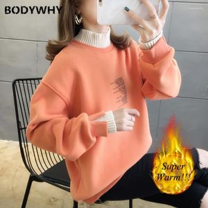 Sweats à capuche pour femmes Femmes Lettres de couleur unie Hauts à manches longues Double couche Sweat-shirt Survêtement Orange Épaissir Vêtements de sport décontractés Manteau ample