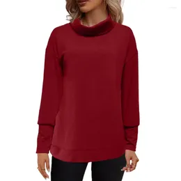 Felpe con cappuccio da donna Dolcevita tinta unita da donna Felpa lavorata a maglia Autunno Inverno Maniche a lanterna Felpa con cappuccio ampia Top casual da ufficio femminile per tutti i giorni