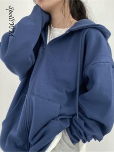 Sweats à capuche pour femmes Femmes Couleur unie Fermeture à glissière Harajuku Y2K Cordon de serrage à manches longues Sweats à capuche Coréen Casual Veste de poche Streetwears