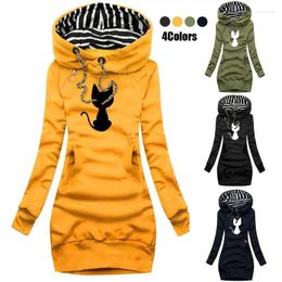 Sweats à capuche pour femmes Femmes Printemps Automne Robe à capuche Sweat-shirt Femme Casual Mode Épaissi Impression à manches longues Poche Cordon Mini