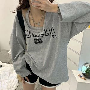 Sudaderas con capucha para mujer Mujeres Streetwear 2 piezas Conjuntos Harajuku suelta letra sexy impresión camiseta halter tanque cultivo top camisetas moda coreana dos