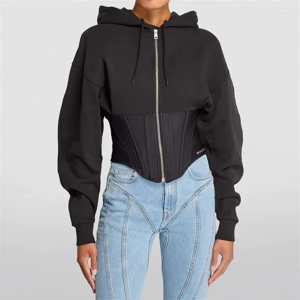 Sweats à capuche pour femmes Femmes Sweatshirts 2024 Automne en mode coréenne Fishbone Taille Fermeture Manteau de haute qualité à manches longues Top Zip Sweat à capuche