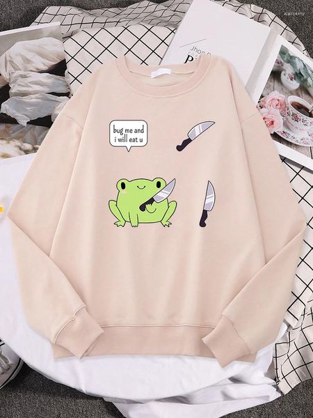 Sudaderas con capucha para mujer Sudaderas con capucha Cute Frog Bug Me And I Will Eat U Print Sweater Lady Oversize Pullover Street Kawaii Animal Mujer