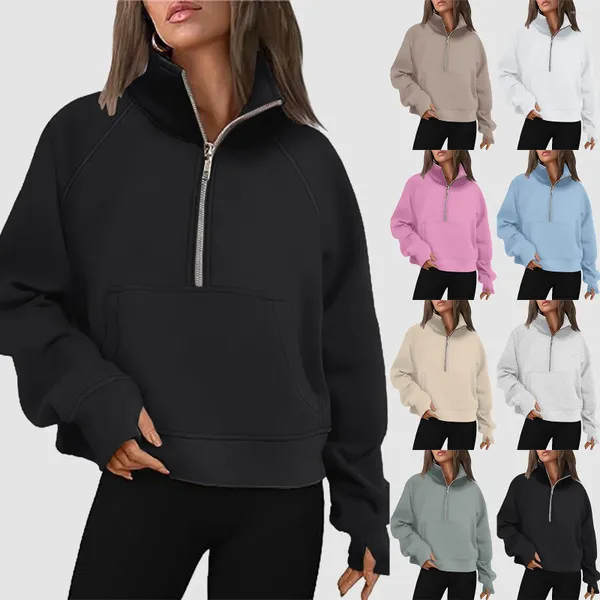 Sweats à capuche pour femmes Sweat-shirts pour femmes Pull court à demi-fermeture éclair Tenues d'automne Vêtements Dames Pulls à capuche 2024 Printemps Casual Basic Sweat à capuche