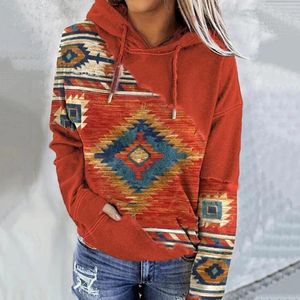 Sudaderas con capucha para mujer, Sudadera con capucha con estampado bohemio Vintage para mujer, Jersey holgado informal con cordón de manga larga para otoño 2024