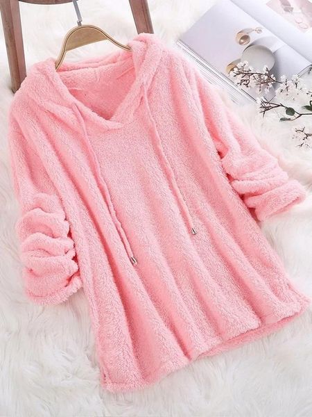 Sweats à capuche pour femmes Femmes Chaud Solide Fluffy Sweat à capuche Flanelle Pull 2023 Automne Hiver À Manches Longues En Peluche Pyjama Lâche Sweatshirts Tops Femme