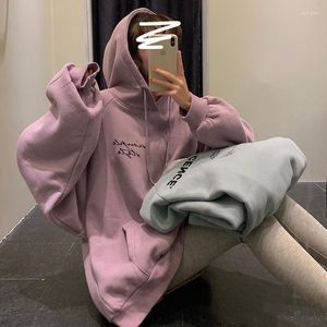 Sweats à capuche pour femmes avec chapeau pull lettres Style moyen-long chaud plus épais étudiants coréens femmes tout-match haut sweats