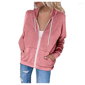 Sudaderas con capucha para mujer, sudaderas con capucha de manga larga con cremallera para otoño e invierno, prendas de vestir holgadas informales para mujer, chaqueta con capucha con cordón de Color sólido para mujer