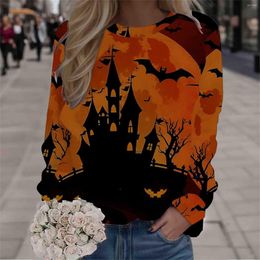 Sweats à capuche pour femmes femmes château chauve-souris imprimé sweat Halloween col rond coupe ample pull décontracté hauts chemises à manches longues automne