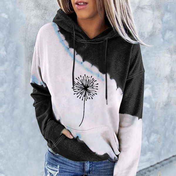 Sudaderas con capucha para mujer, sudaderas informales de manga larga de Color, jersey con estampado a juego, bolsillo con capucha, Moletom femenino # H