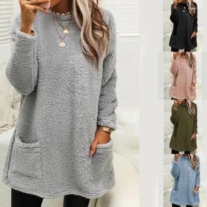 Sweats à capuche pour femmes Femmes Crewneck Fuzzy Sweat-shirt Polaire Sherpas Pull à manches longues Casual Furry Hiver Manteau chaud Tops avec poches N7YD