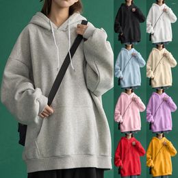 Sweats à capuche féminine Femmes Daily Long Casual Down For Pocket Sweats à capuche Sweats Pullover Sleeve Bouton V DrawString Neck