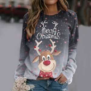 Sweats à capuche pour femmes Sweat-shirt quotidien pour femmes Imprimé Joyeux Noël Col rond Coupe ronde Pull léger Décontracté À manches longues Entraînement Hauts amples