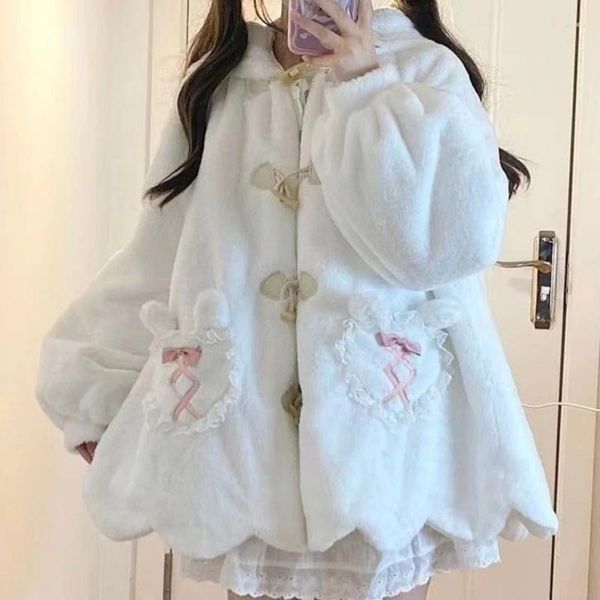 Sweat à capuche pour femmes, vêtements en coton, oreilles mignonnes, velours d'agneau, vêtements gothiques Harajuku, fermeture éclair, veste chaude, manteau