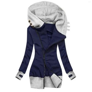 Sweats à capuche pour femmes Womens Long Zip Up Vintage Oversize Loisirs Overcoat Hooded Tops Loose Buckle Drawstring Sweatshirts Outwear Cardigan