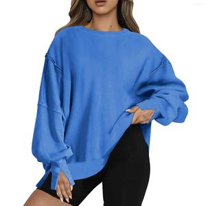 Women's Hoodies dames oversized Crewneck Solid Color Sweatshirt Side Slit Lange Mouw Extra hoodie Deelrijke sweatshirts voor vrouwen