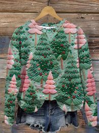 Dameshoodies Geweven Leuke Kerstman Kerstboom Gedrukt Casual Sweatshirt met ronde hals Pullover Losse lente- en herfsttop
