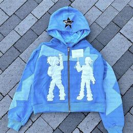 Sweats à capuche pour femmes Y2K American High Street Trend Veste Men Créative Création Brodered Zipper Sweat à capuche Harajuku Fashion Retro surdimension